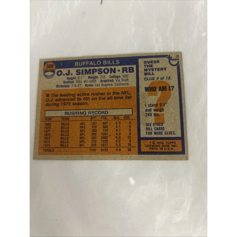 O. J. Simpson Football Card Lot (6 Cards) Vintage Buffalo Bills, San Francisco